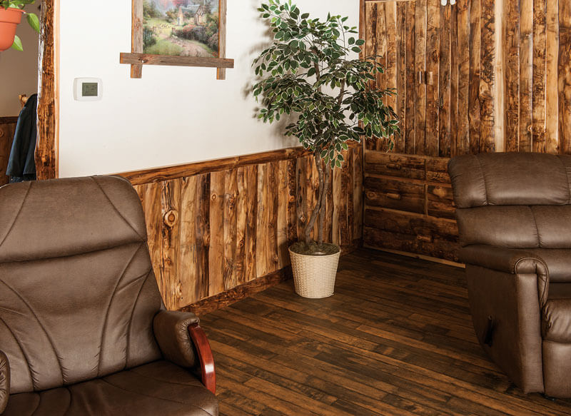Fireside Log Furniture Living Room Wainscoting Custom Application