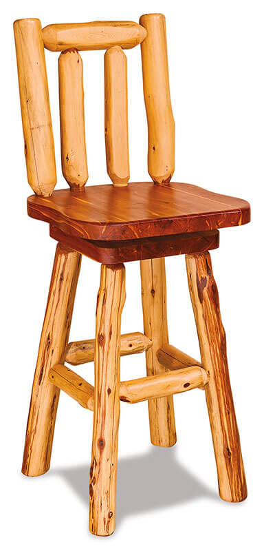 Fireside Log Furniture Swivel Bar Stool with Back Red Cedar