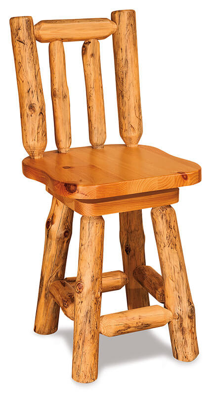 Fireside Log Furniture Swivel Bar Stool with Back Rustic Pine