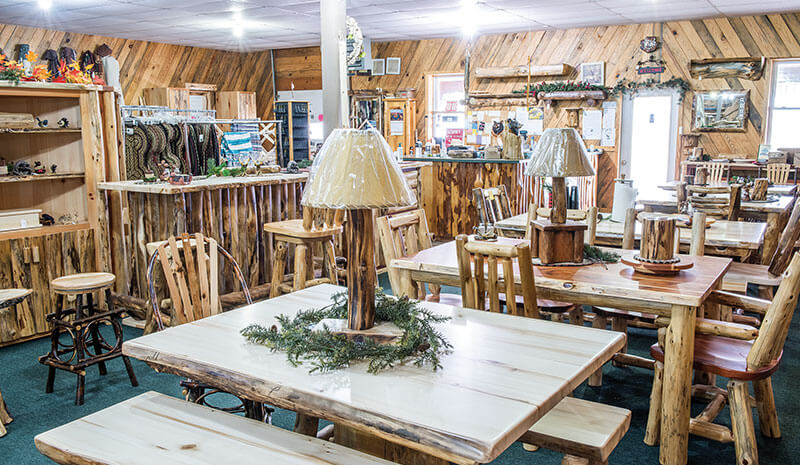 Dutchman Log Furniture Showroom Rustic Dining Tables and Chairs