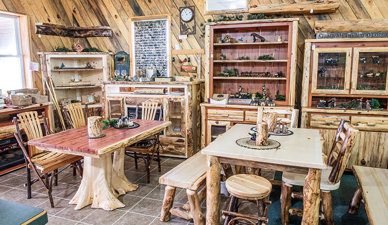 Dutchman Log Furniture Showroom Rustic Dining Tables and Chairs
