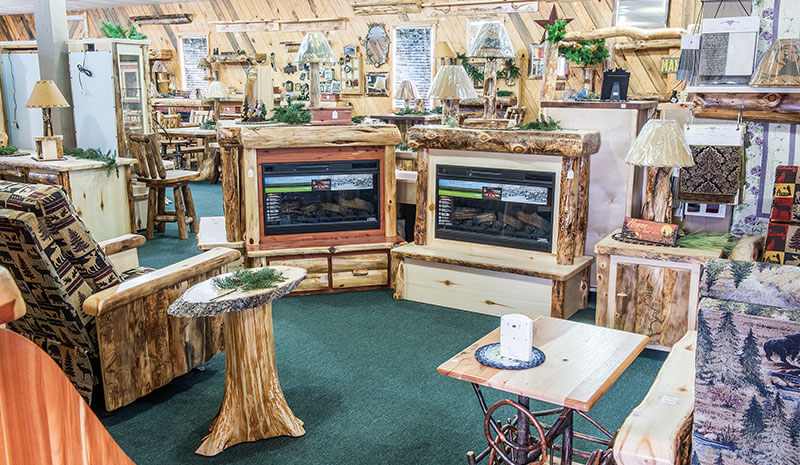 Dutchman Log Furniture Showroom Rustic Fireplaces
