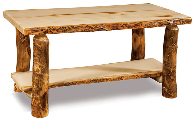 Fireside Log Furniture Coffee Table with Shelf