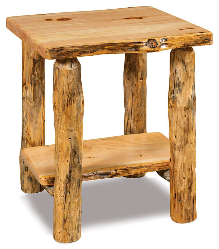 Fireside Log Furniture End Table with Shelf